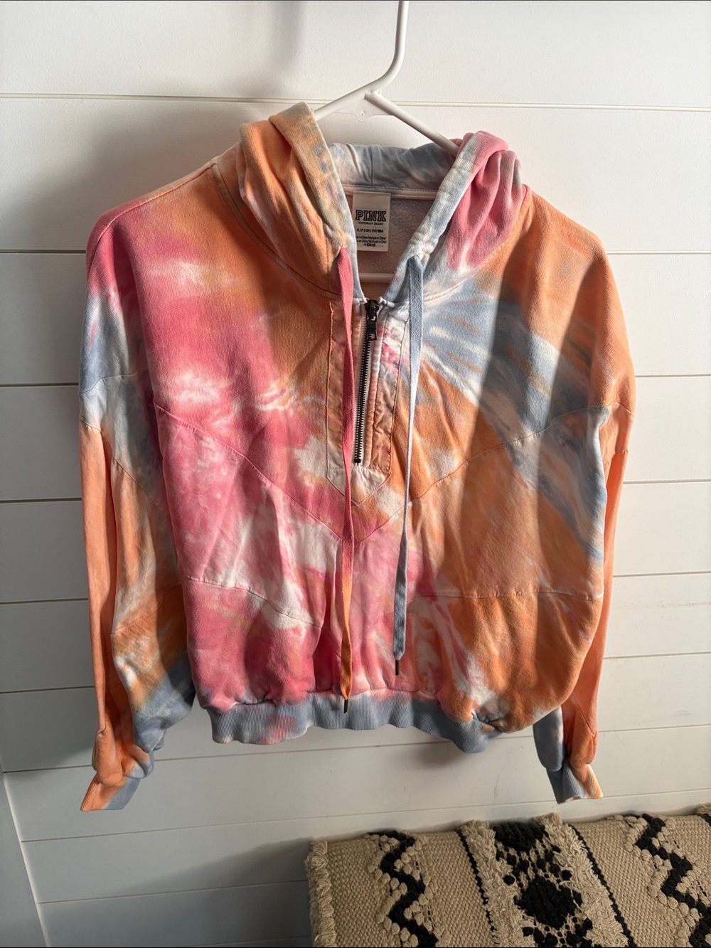PINK Victoria's Secret Tie-Dye Hooded Zip Jacket in Pink, Orange & Light Blue